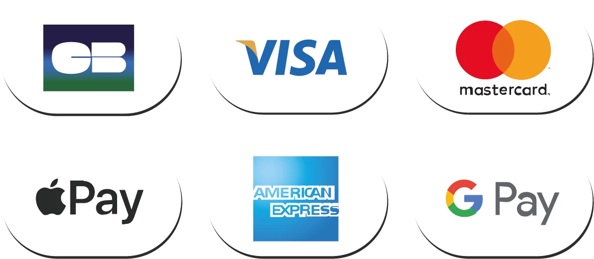 We accept Mastercard, Visa, Apple Pay, Google Pay